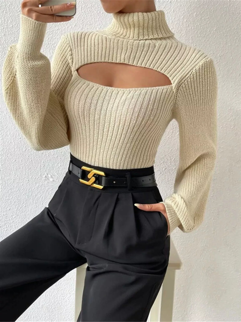 Cutout turtleneck sweater front view