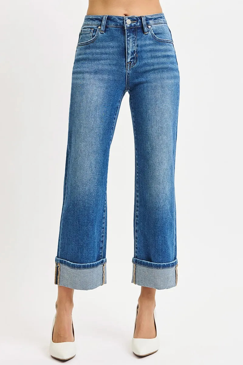 RISEN mid rise cropped straight jeans front view