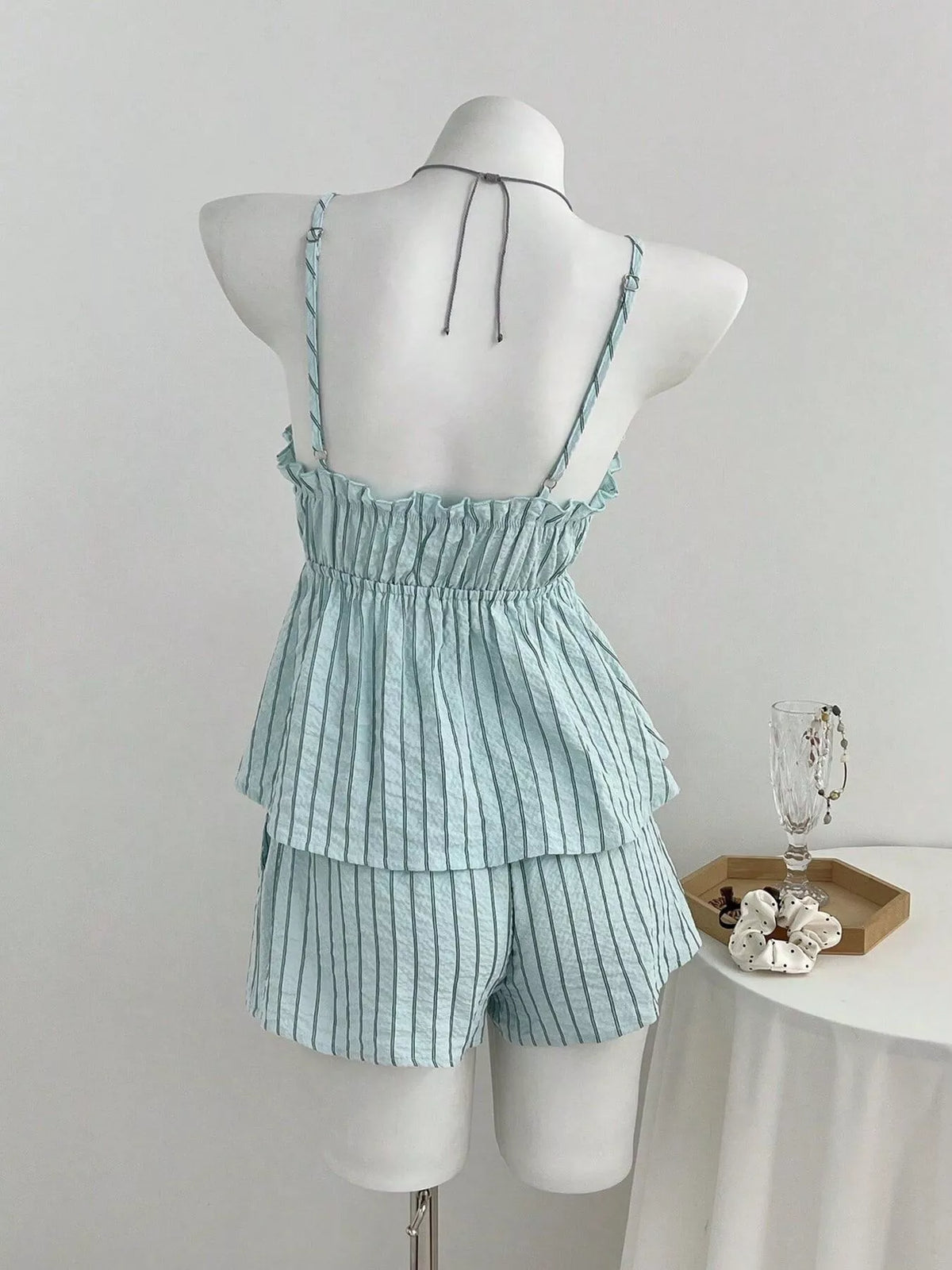 Tie front striped cami set full outfit