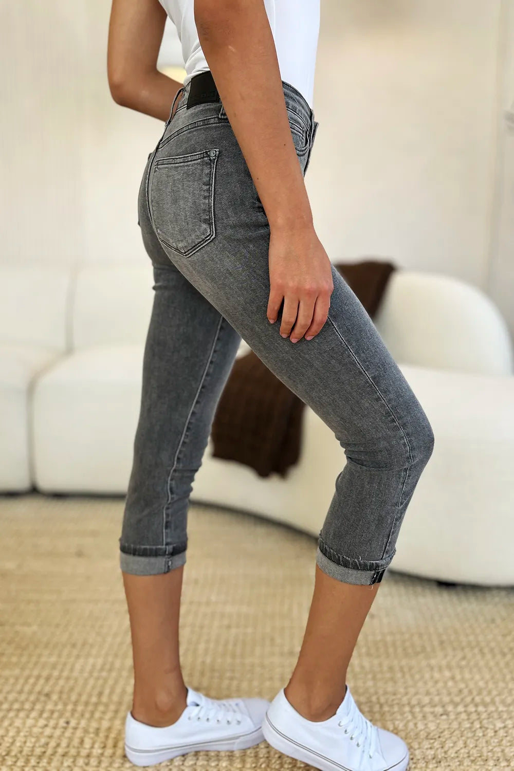 Judy Blue Full Size Button Fly High Waist Cuffed Capris - Fashorio