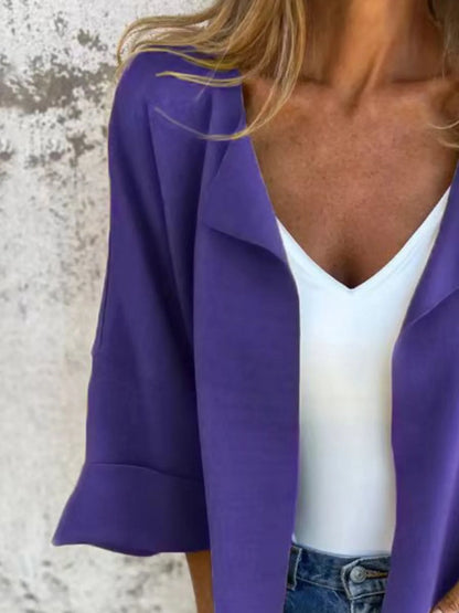 Full Size Open Front 3/4 Sleeve Cardigan Plus Size - Fashorio