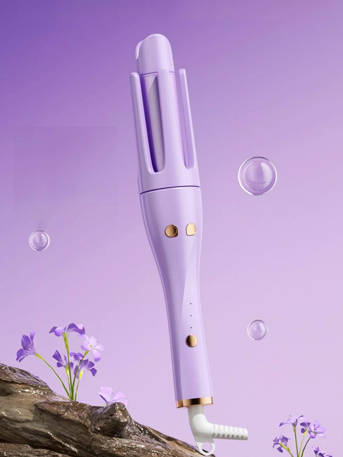 Lavender automatic rotating ceramic curling iron front view