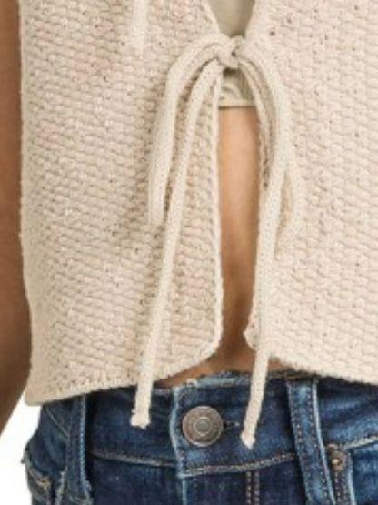 Zenana Tie Front Cropped Sweater Vest - Fashorio