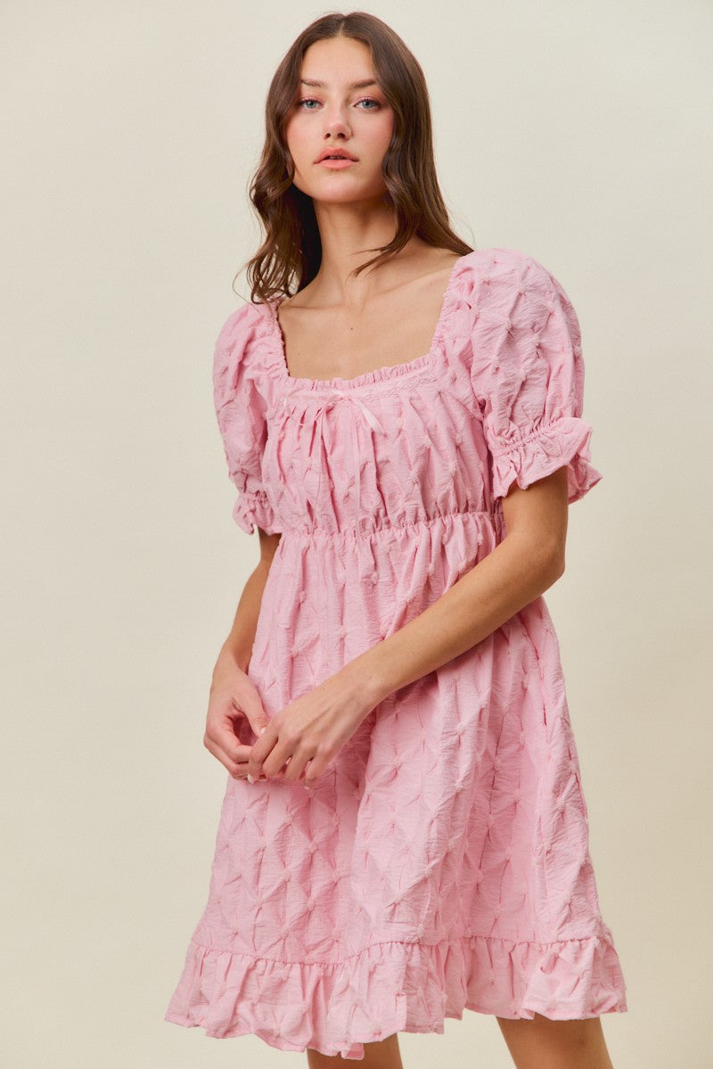 Textured Ruched Bust Mini Dress in Pink view 8