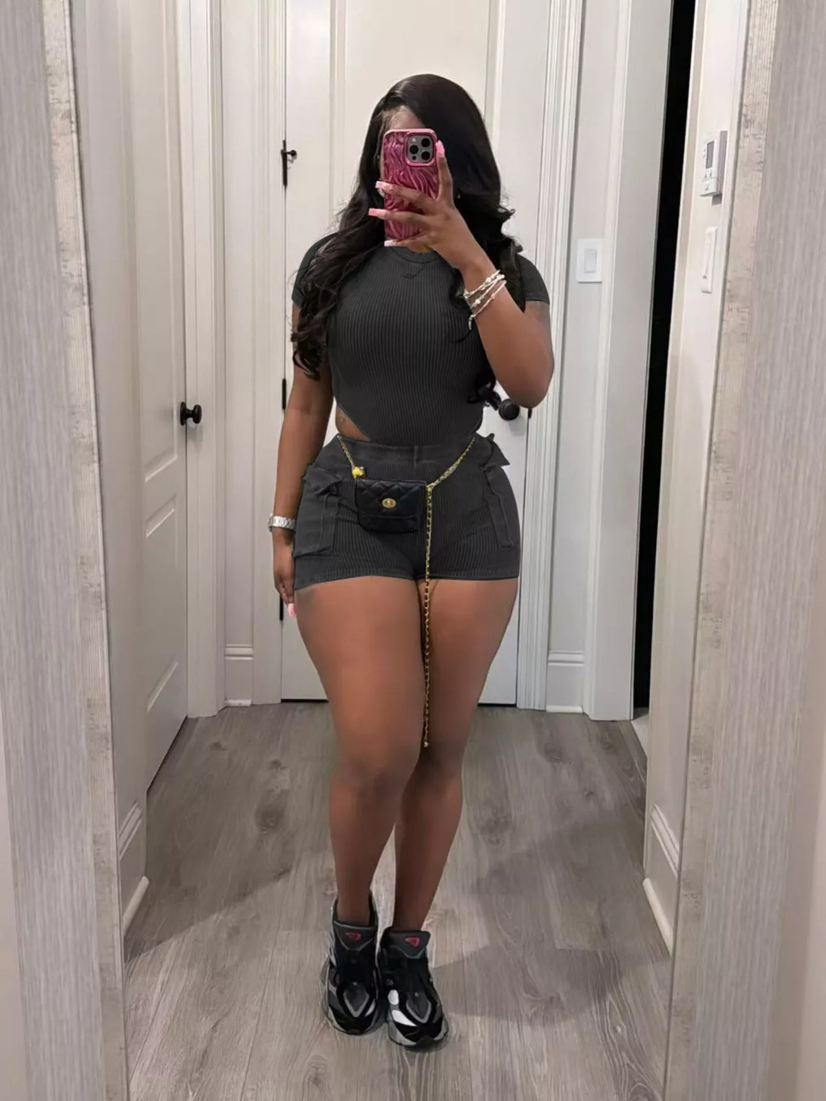 Ribbed knit bodysuit set full length