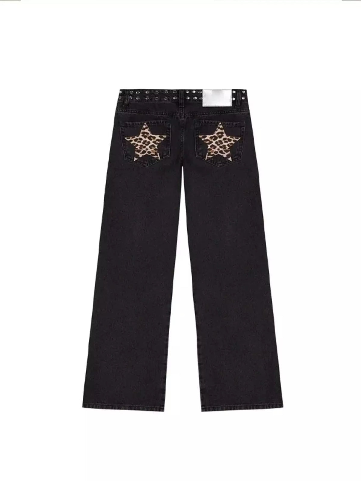 Leopard print patch detail on denim