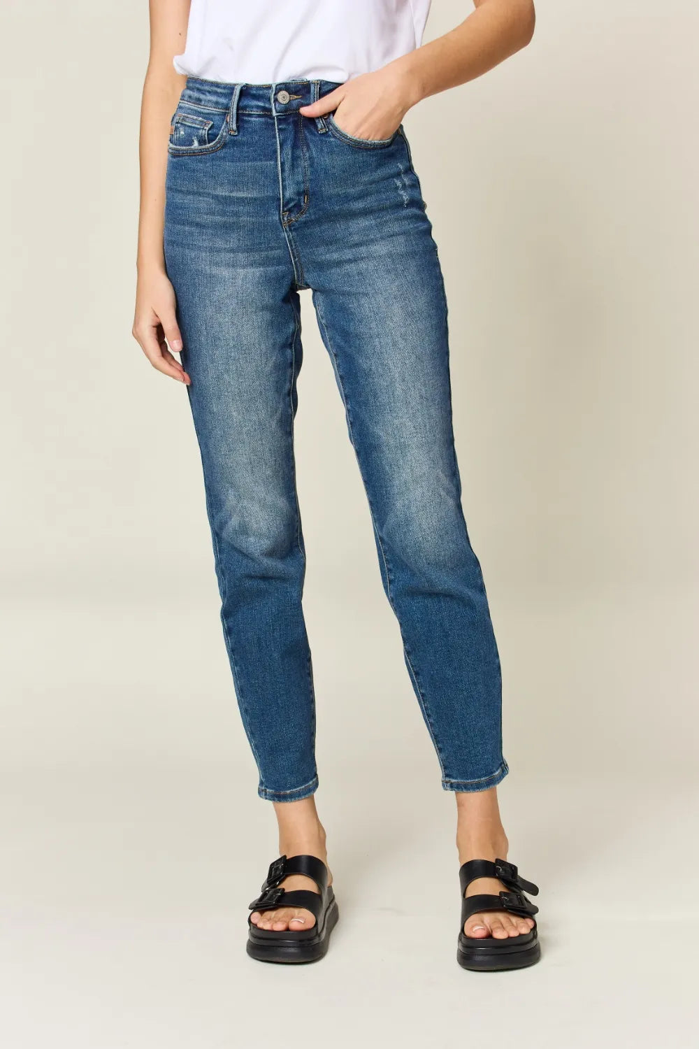 Judy Blue Full Size Tummy Control High Waist Slim Jeans - Fashorio