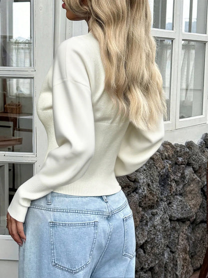 Button-Front Cropped Knit Cardigan - Fashorio