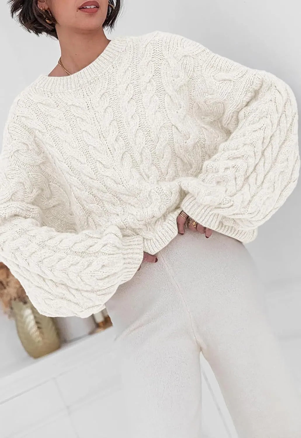 cable knit long sleeve sweater fabric knit detail