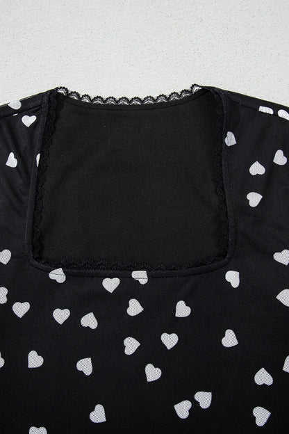 Heart Square Neck Long Sleeve Bodysuit - Fashorio