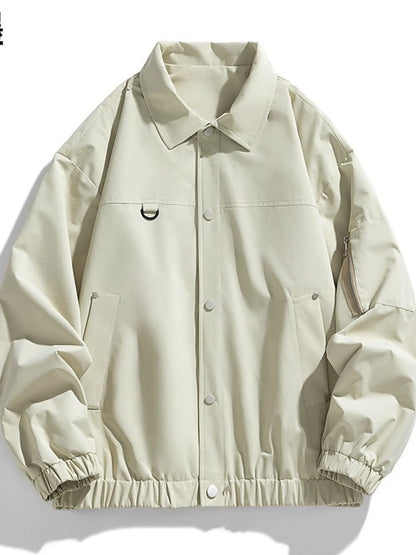 Men's Plus Size Elastic Hem Long Sleeve Jacket Light Khaki - Fashorio