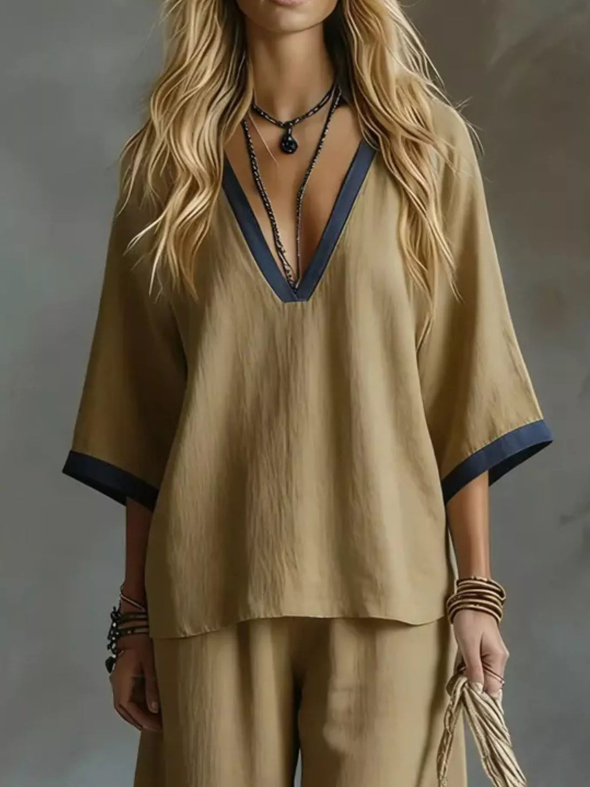 Coordinated contrast trim set full length