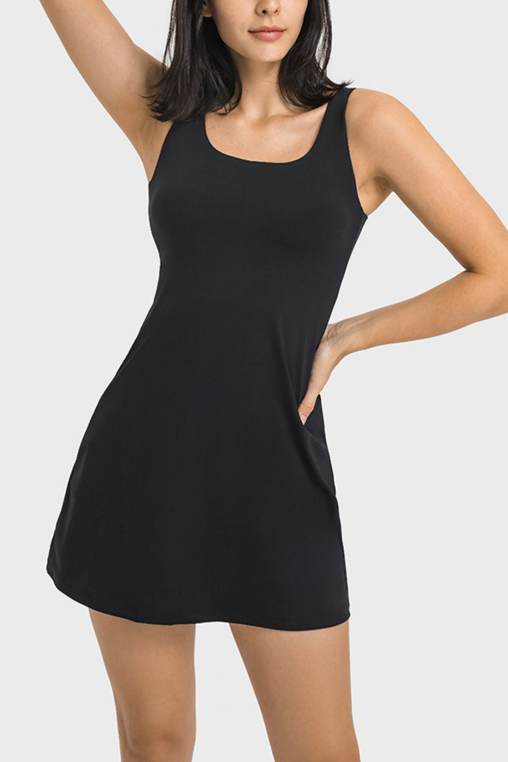 Square Neck Sports Tank Dress with Full Coverage Bottoms view 8