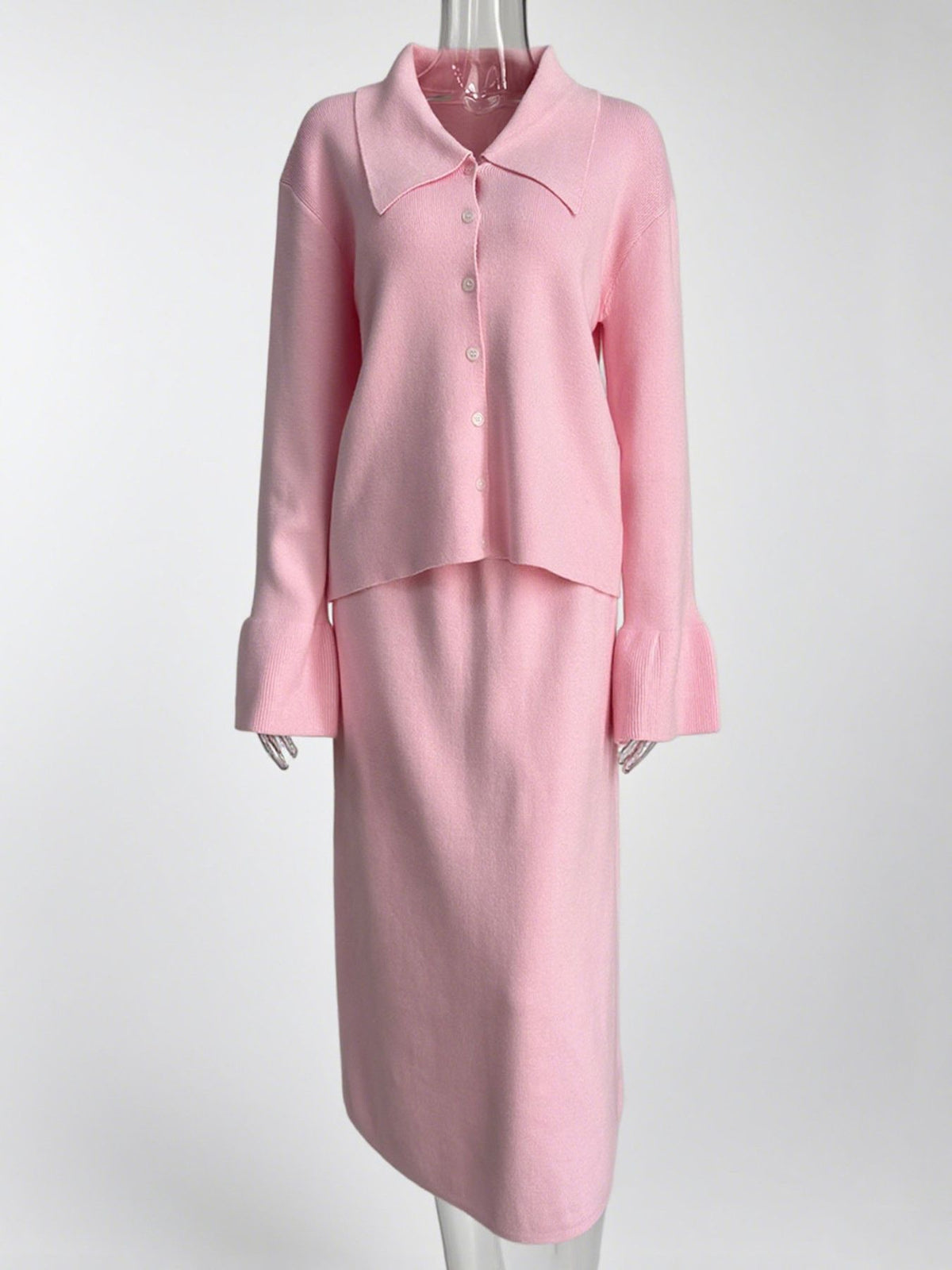 Button Down Cardigan and Skirt Knit Set, view 16