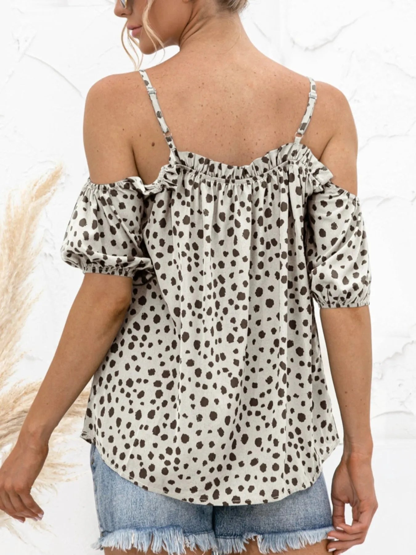 Puff Sleeve Polka Dot Ruffle Cami Top - Fashorio