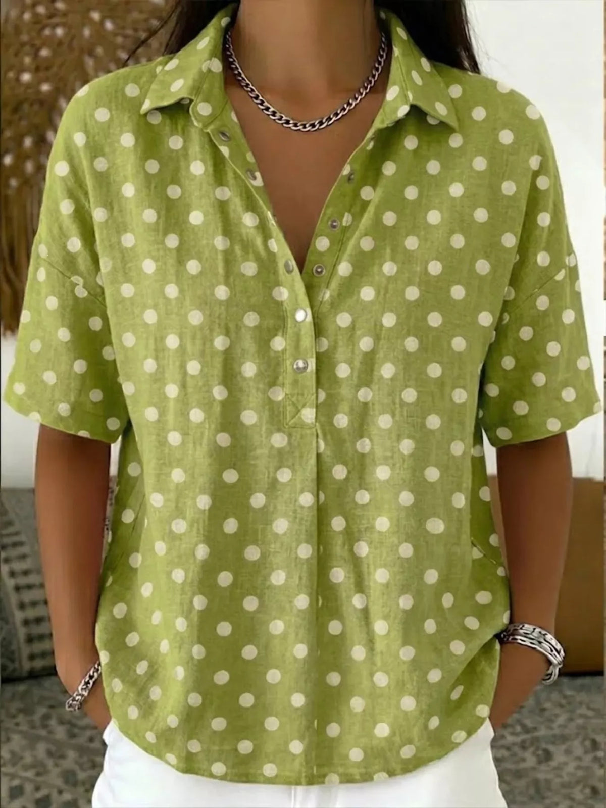 Womens polka dot shirt back view