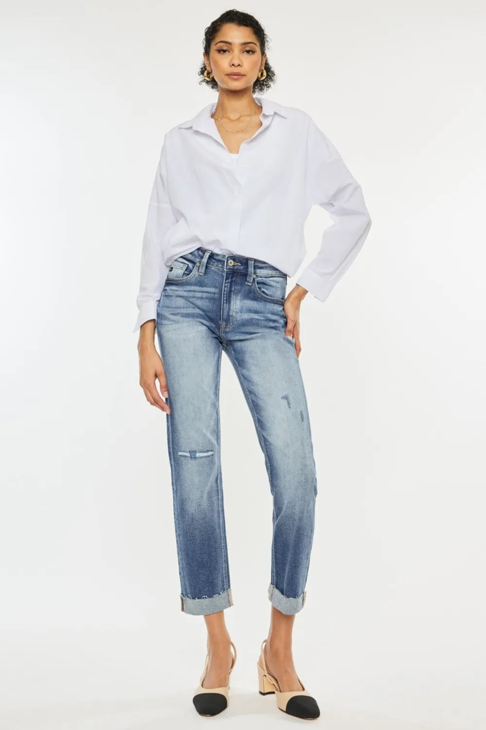 Kancan High Rise Cuffed Straight Jeans Medium - Fashorio