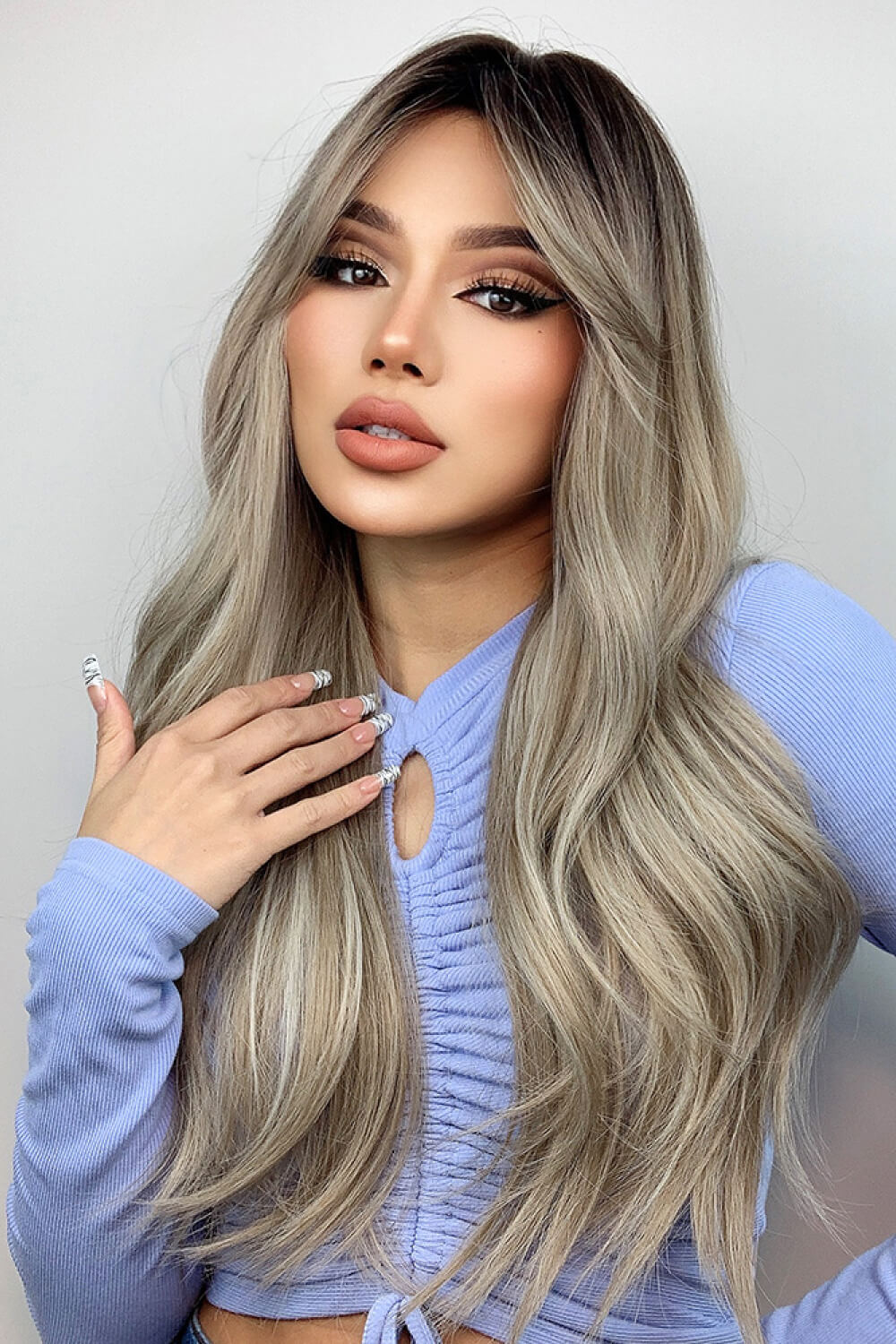 Back view showing wavy 26 inch length