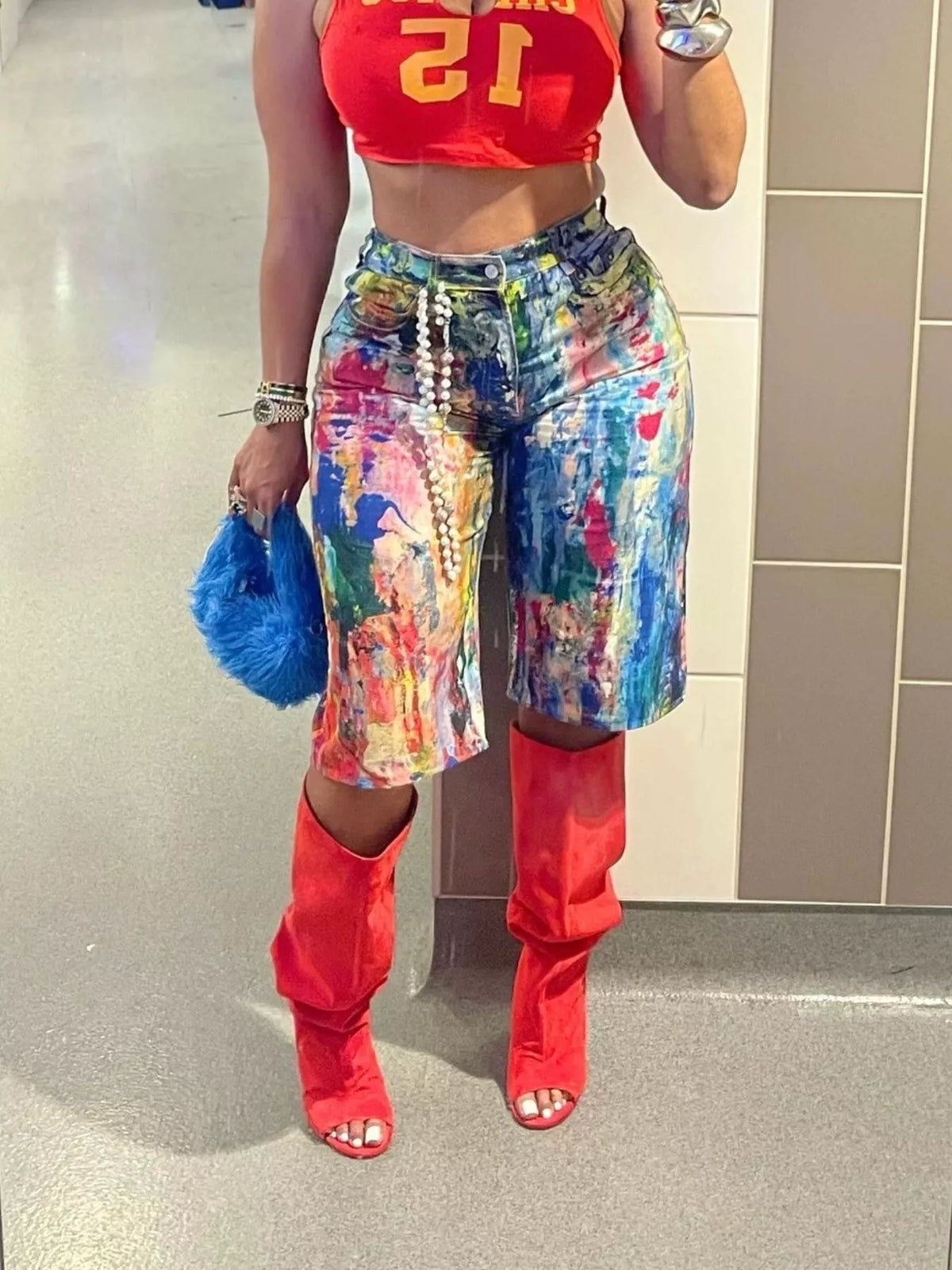 Multicolor artistic splash print shorts