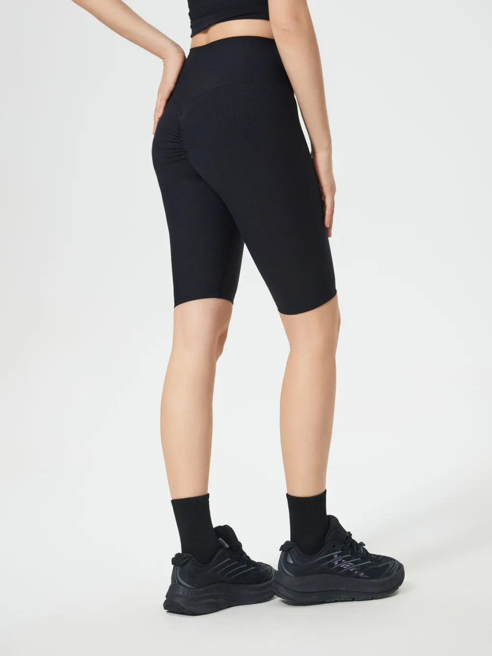 High waist stretch active shorts angled view