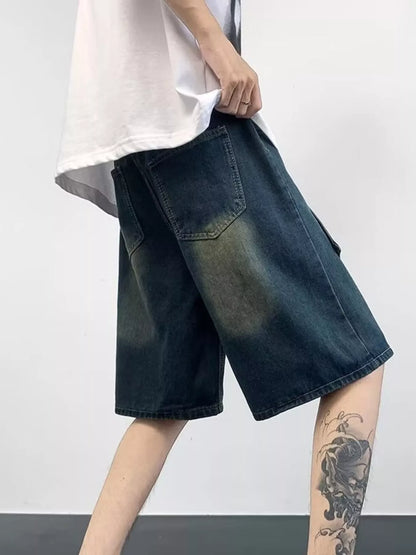 Men's Plus Size Wash Denim Shorts with Pockets - Fashorio