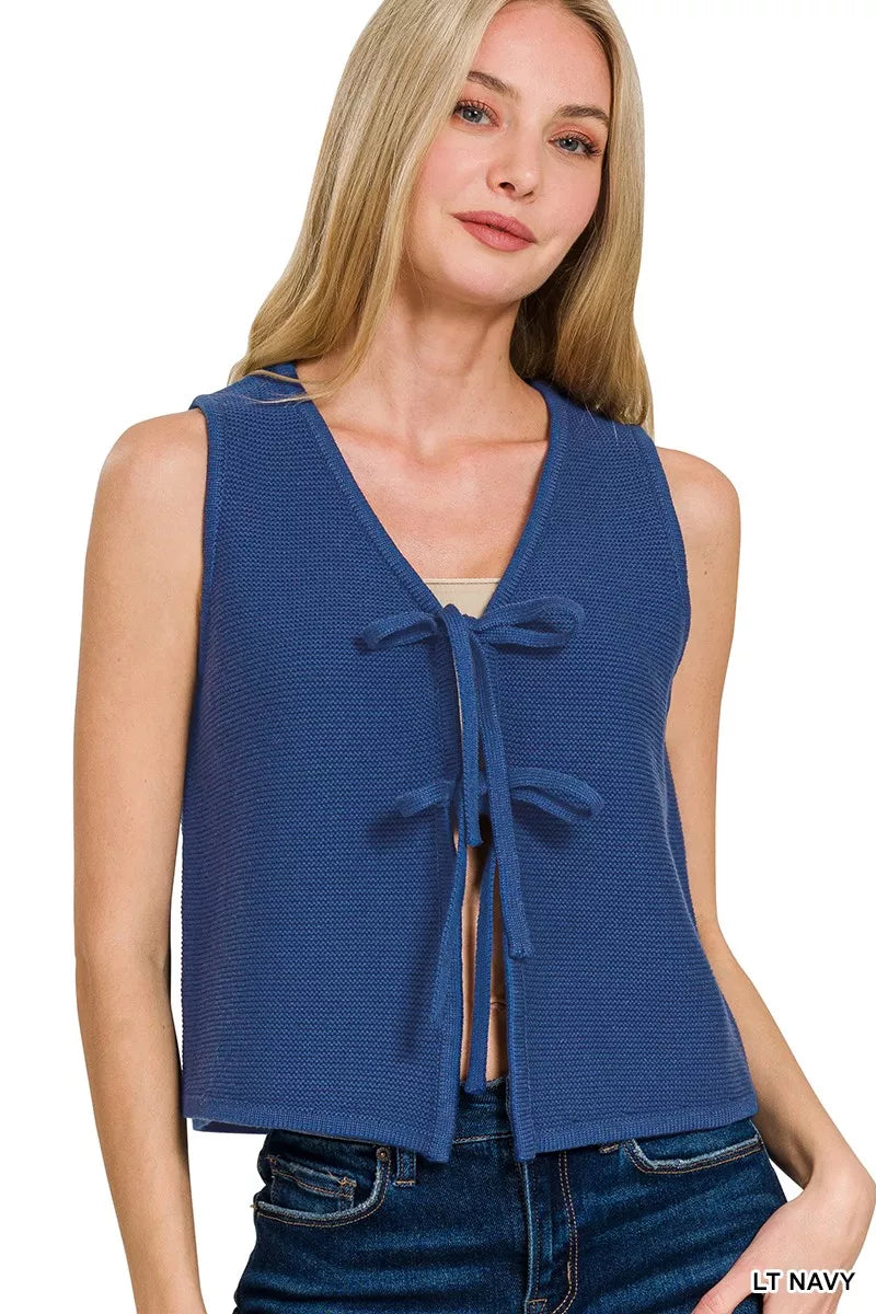 Tie Front Sweater Vest in Navy