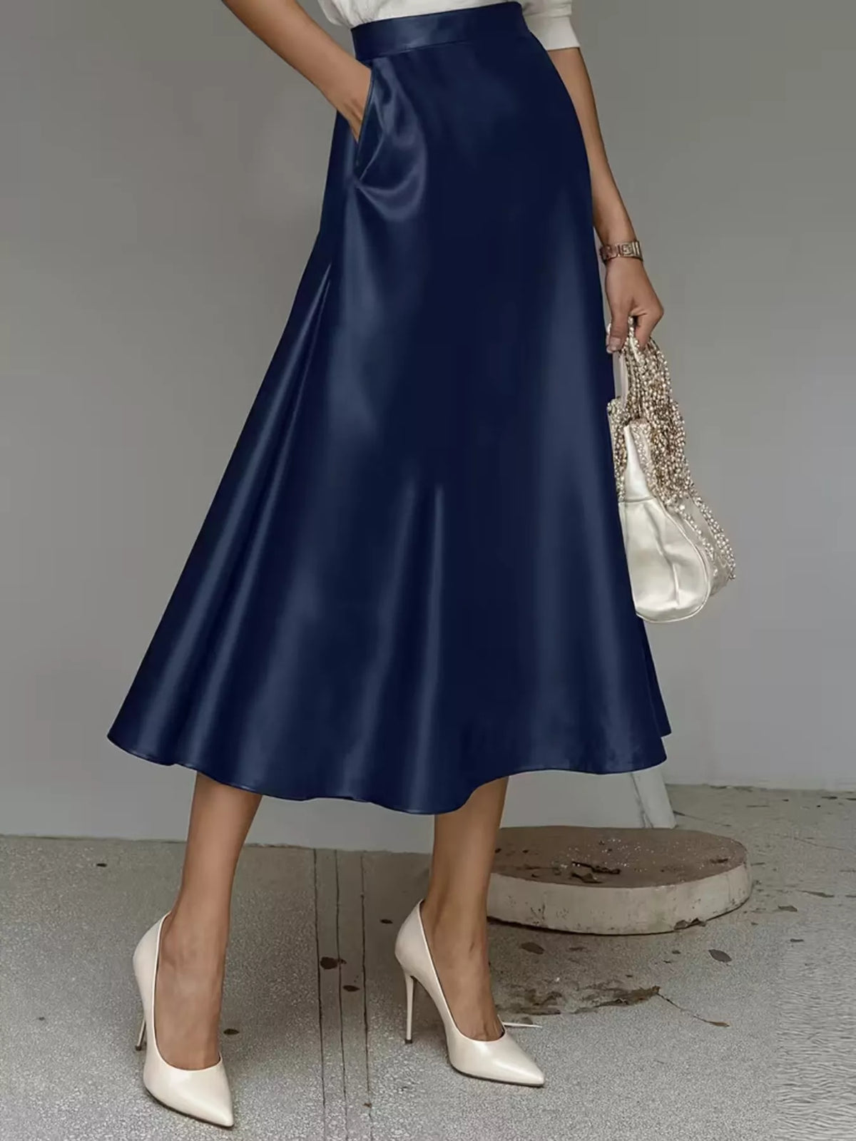 Satin midi skirt back view