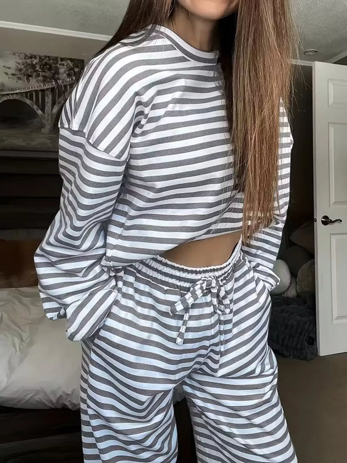 Striped Long Sleeve Top and Pants Set, view 23