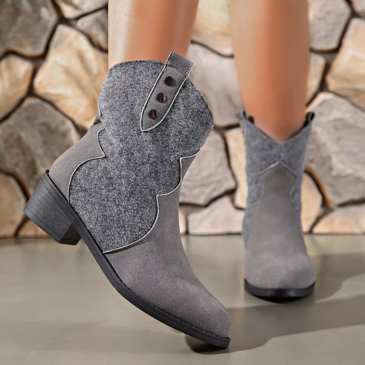 Point Toe Block Heel Boots toe detail
