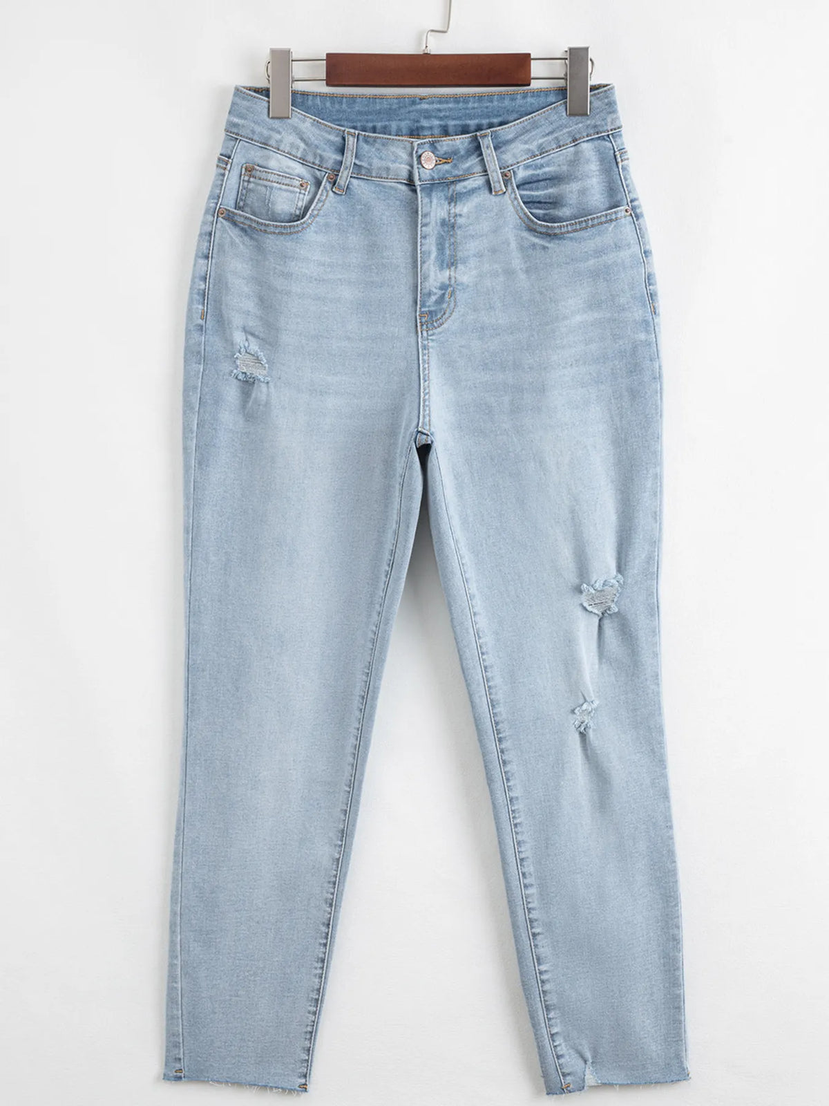 Back view of mid rise skinny jeans