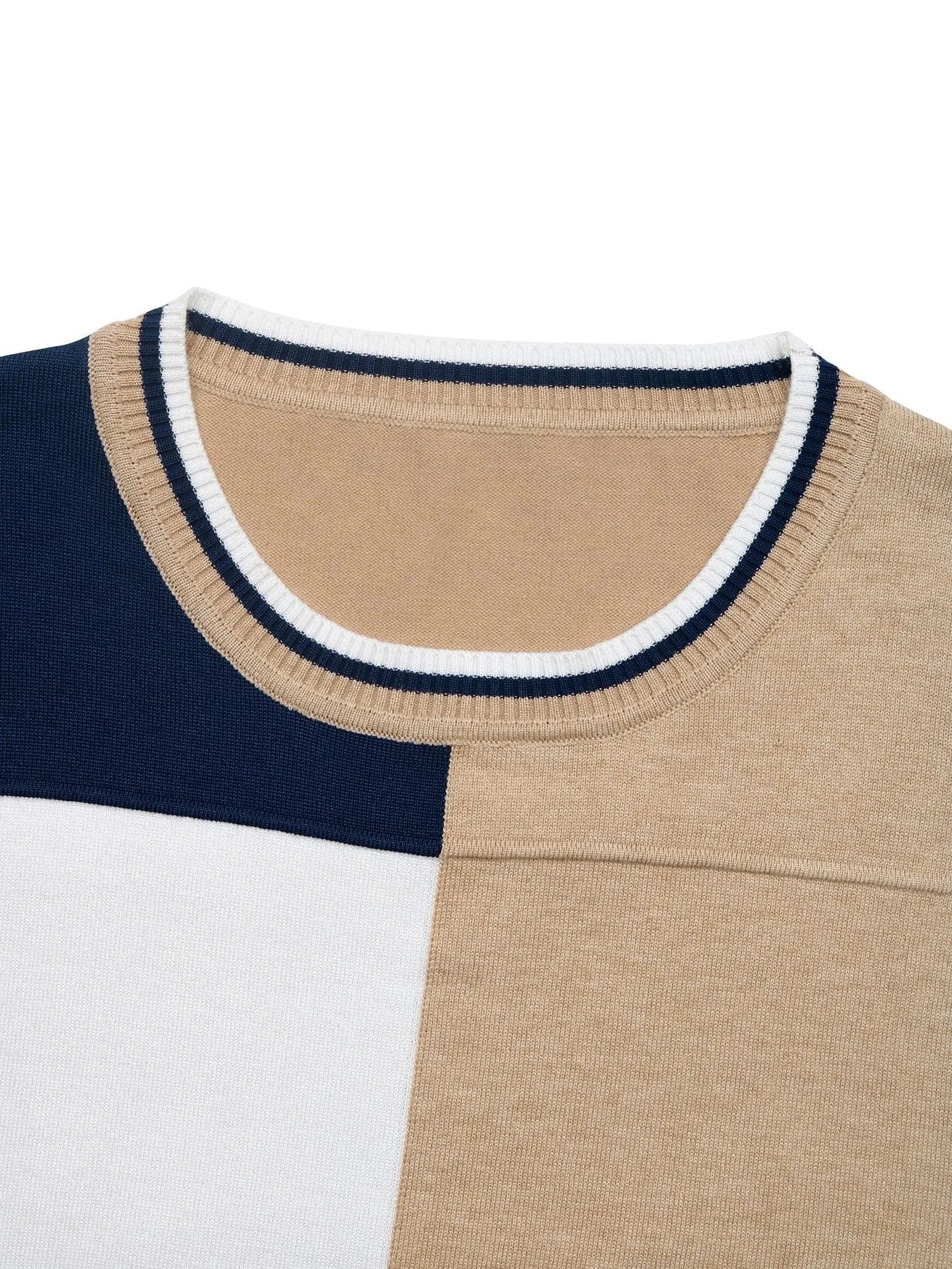 Color Block Round Neck Sweater with Ribbed Trim - Fashorio
