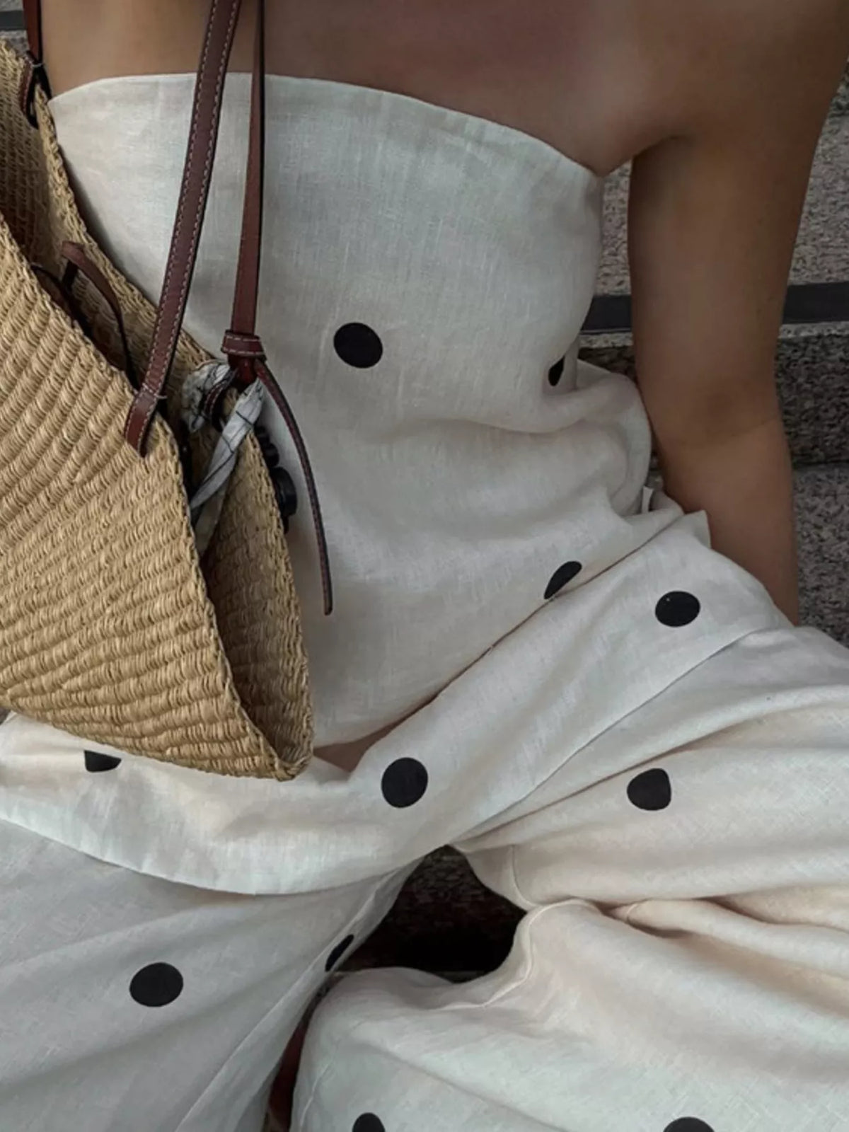 Polka dot tube top and pants coordinated outfit