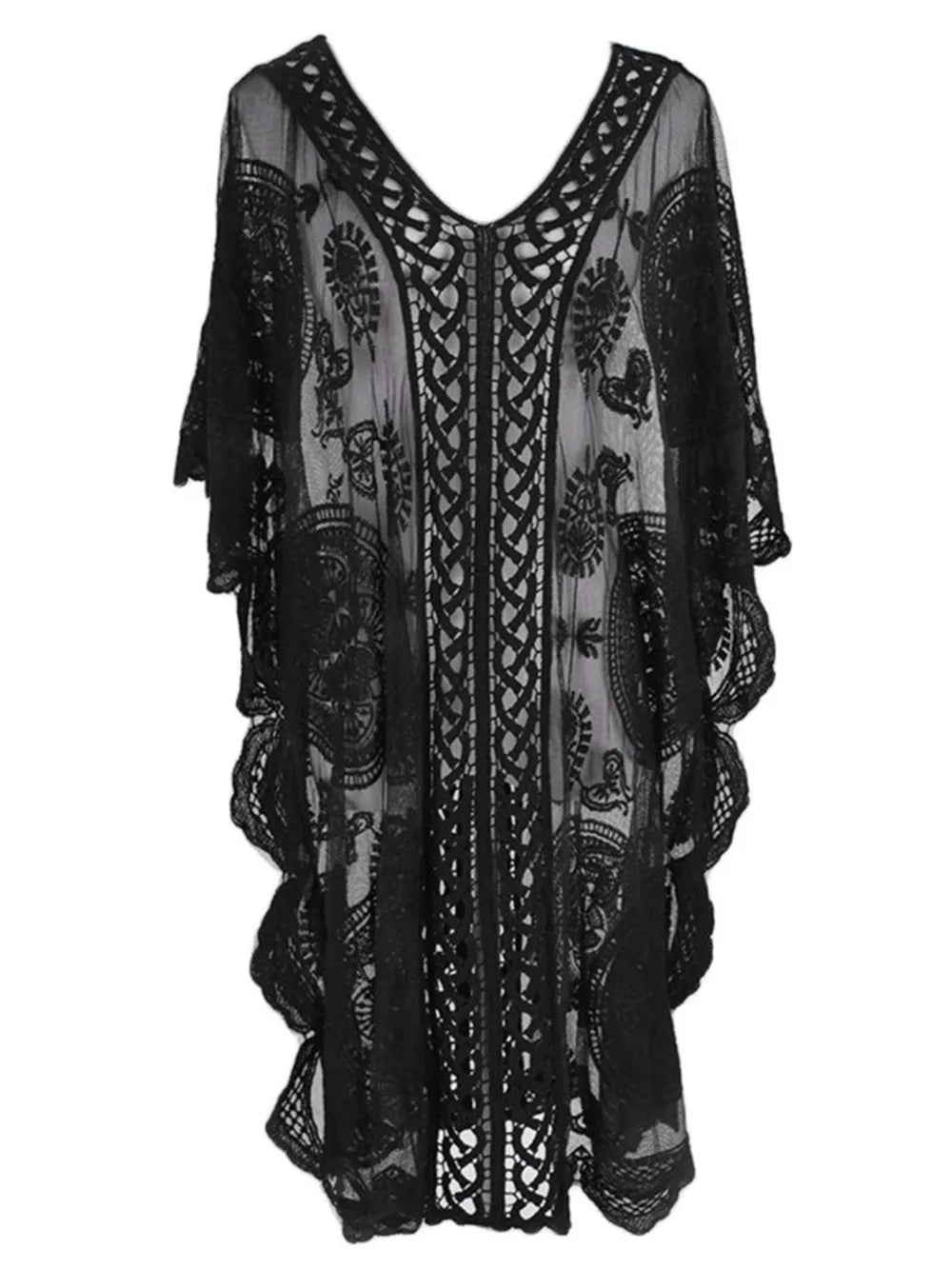 White lace open front kimono cover up