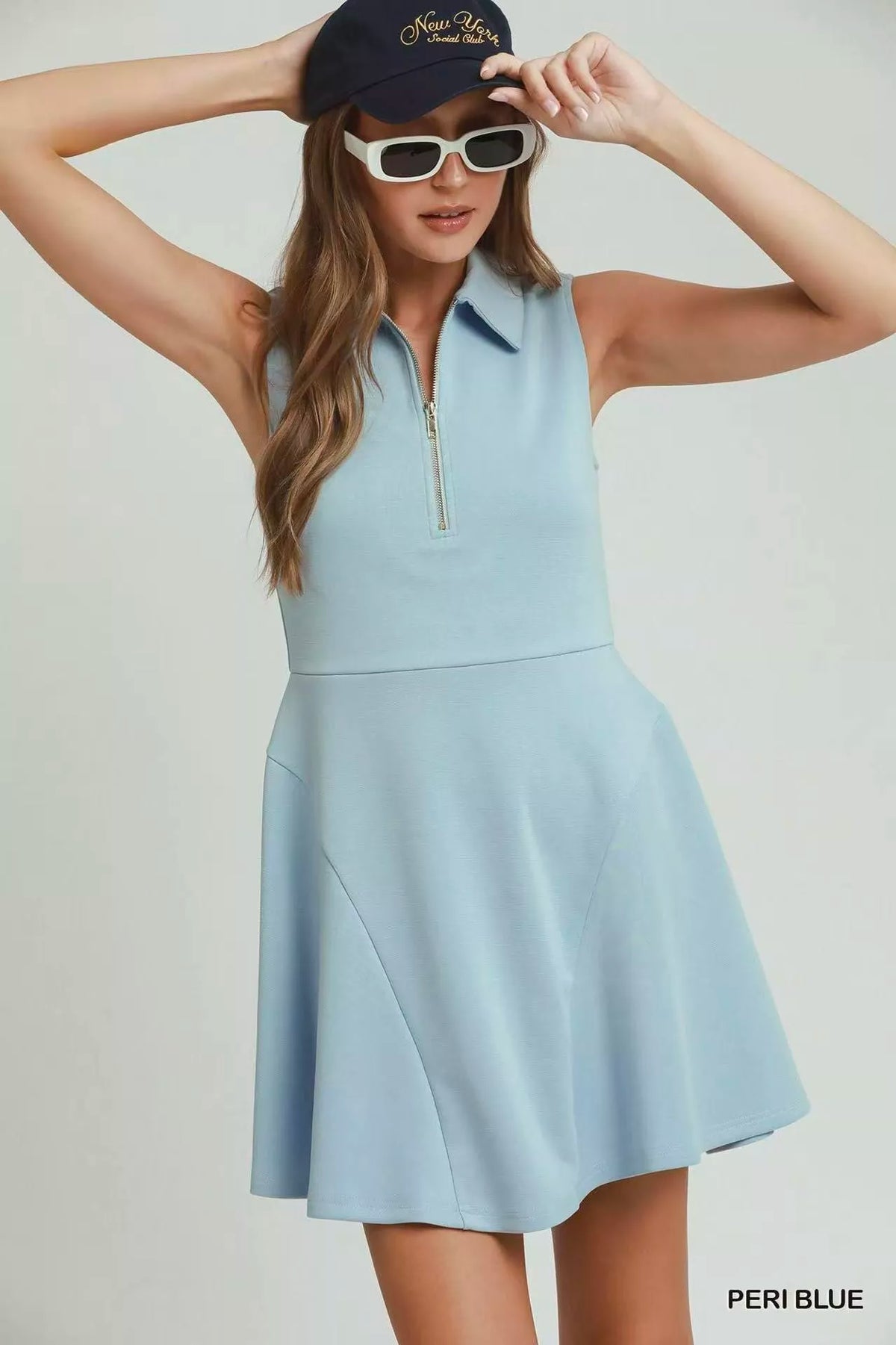 Peri blue tennis dress quarter zip collar detail