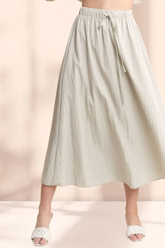 ADORA Drawstring Waist Crinkle Maxi Skirt - Fashorio
