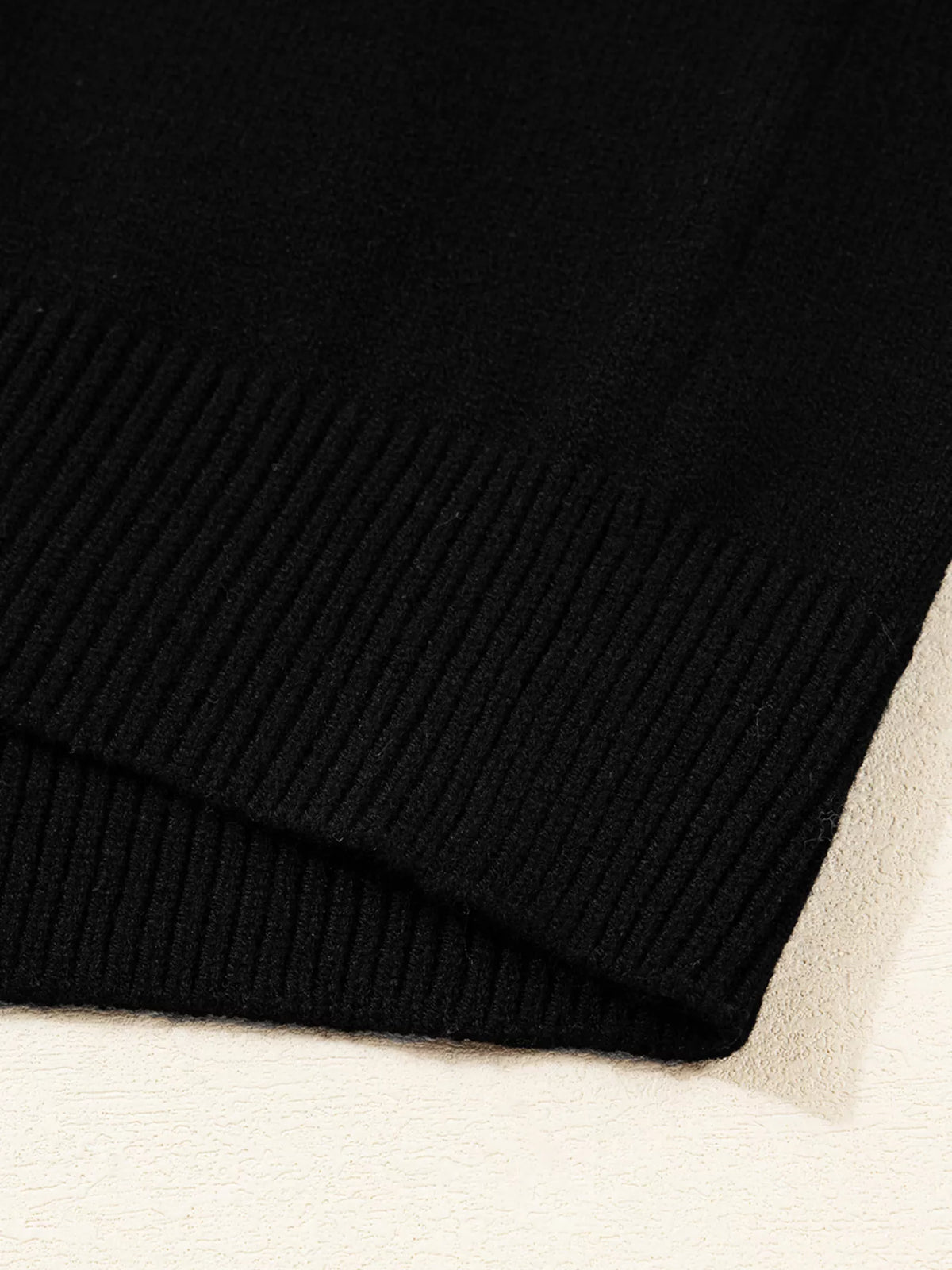 Color block crew neck drop shoulder sweater in black on model