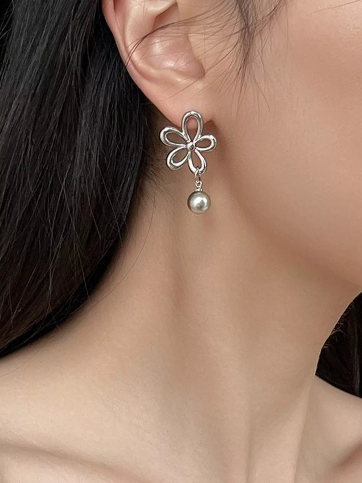 Pearl Flower Drop Earrings back view