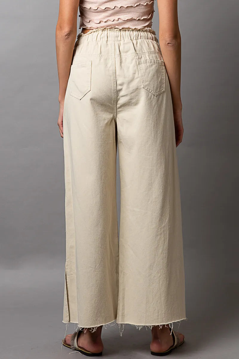 POL Distressed Drawstring Slit Wide leg Pants - Fashorio