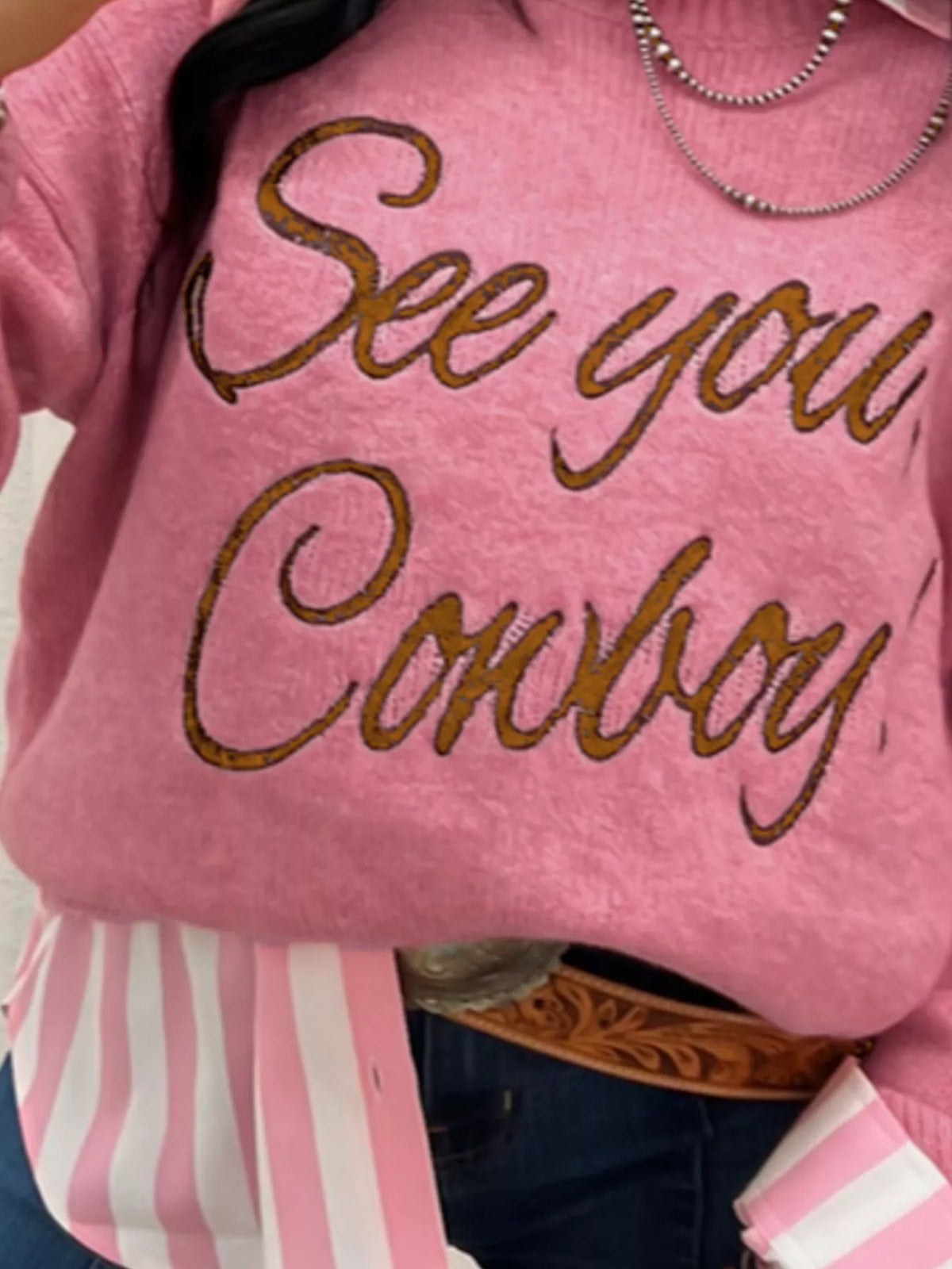 Dusty Pink graphic round neck sweater back view
