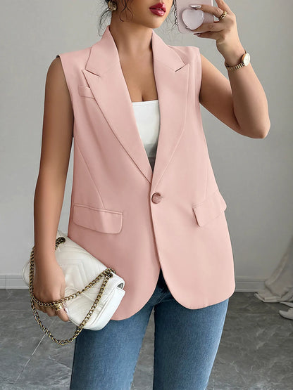 One Button V-Neck Blazer Vest Coat - Fashorio
