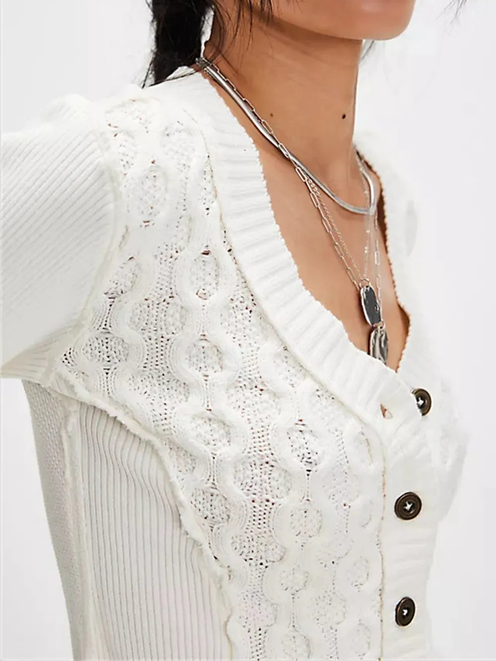 V-Neck Button Up Cropped Cardigan - Fashorio