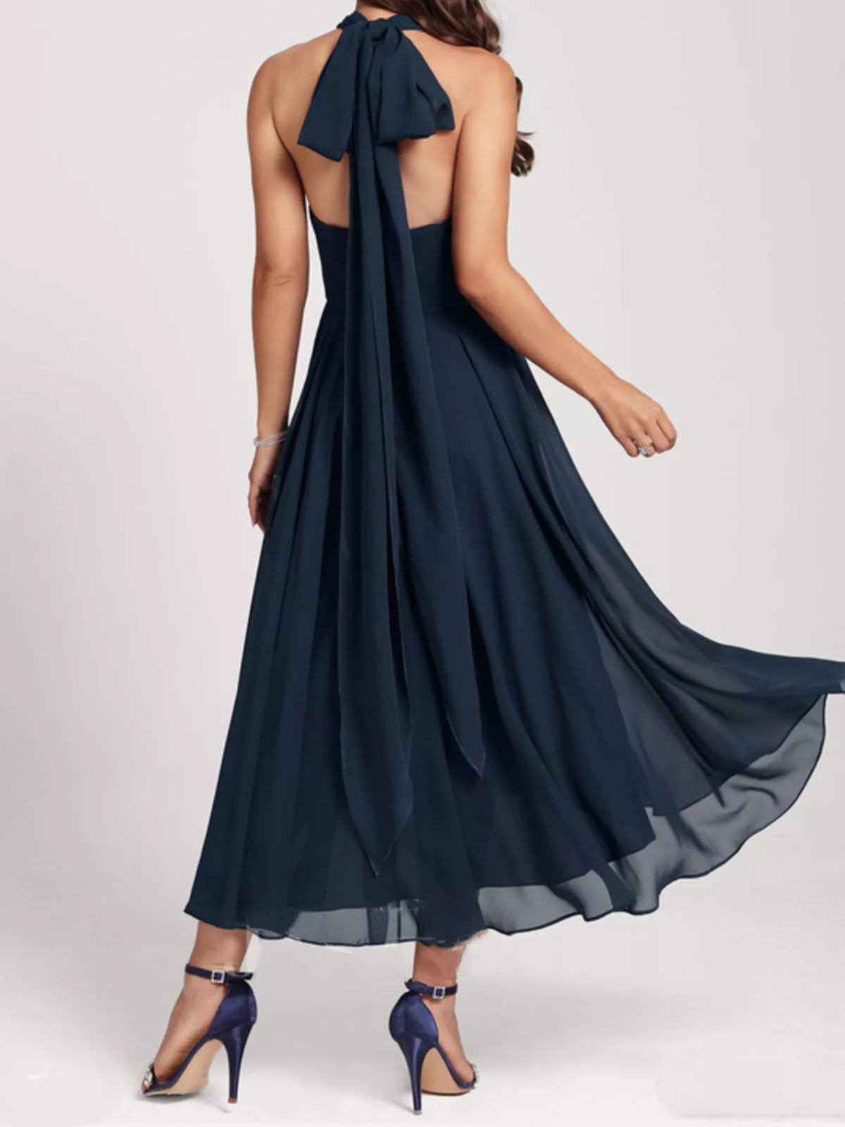 A line skirt drape on ruched dress