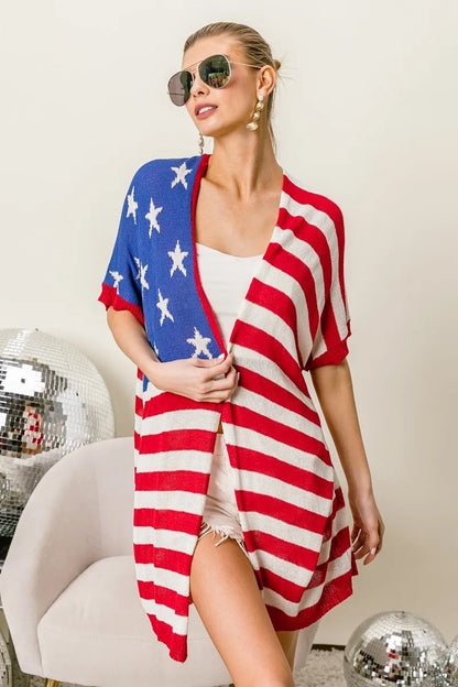BiBi American Flag Low Gauge Knit Cardigan - Fashorio