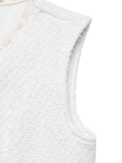 Textured Button-Front Vest with Raw Edge - Fashorio