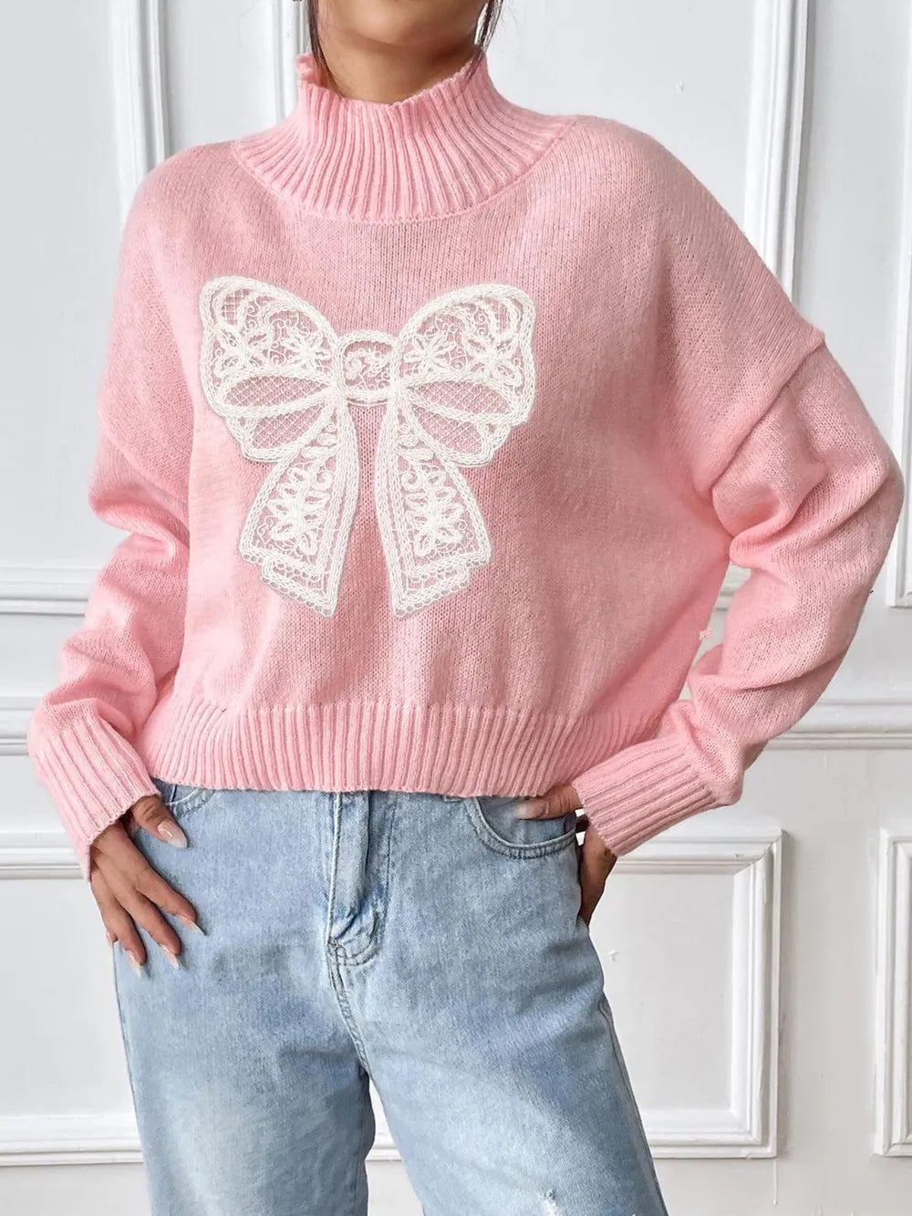 Cozy turtleneck sweater styled back view