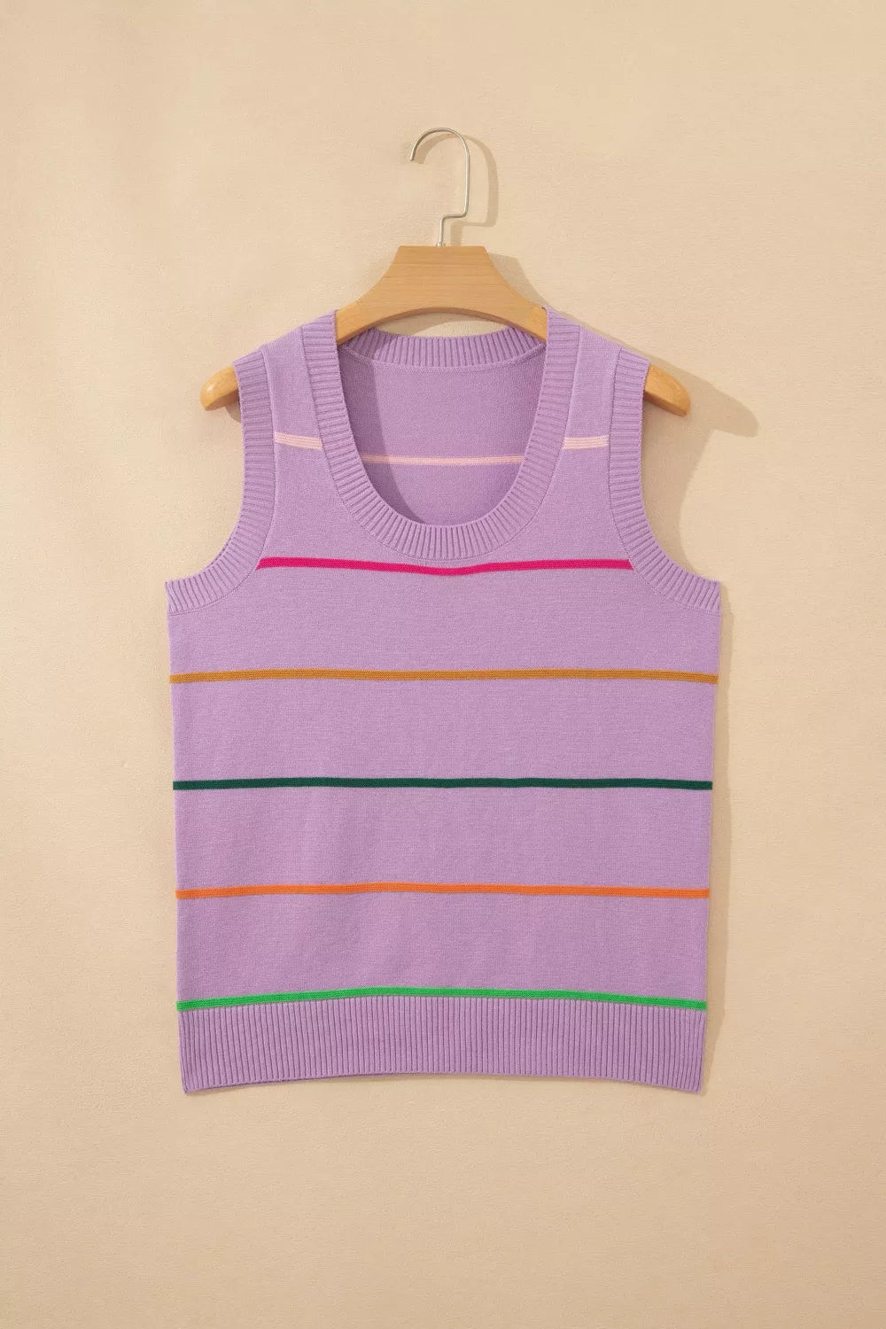 Round neck sweater tank top side view