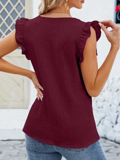 V-Neck Ruffled Sleeve Top - Fashorio