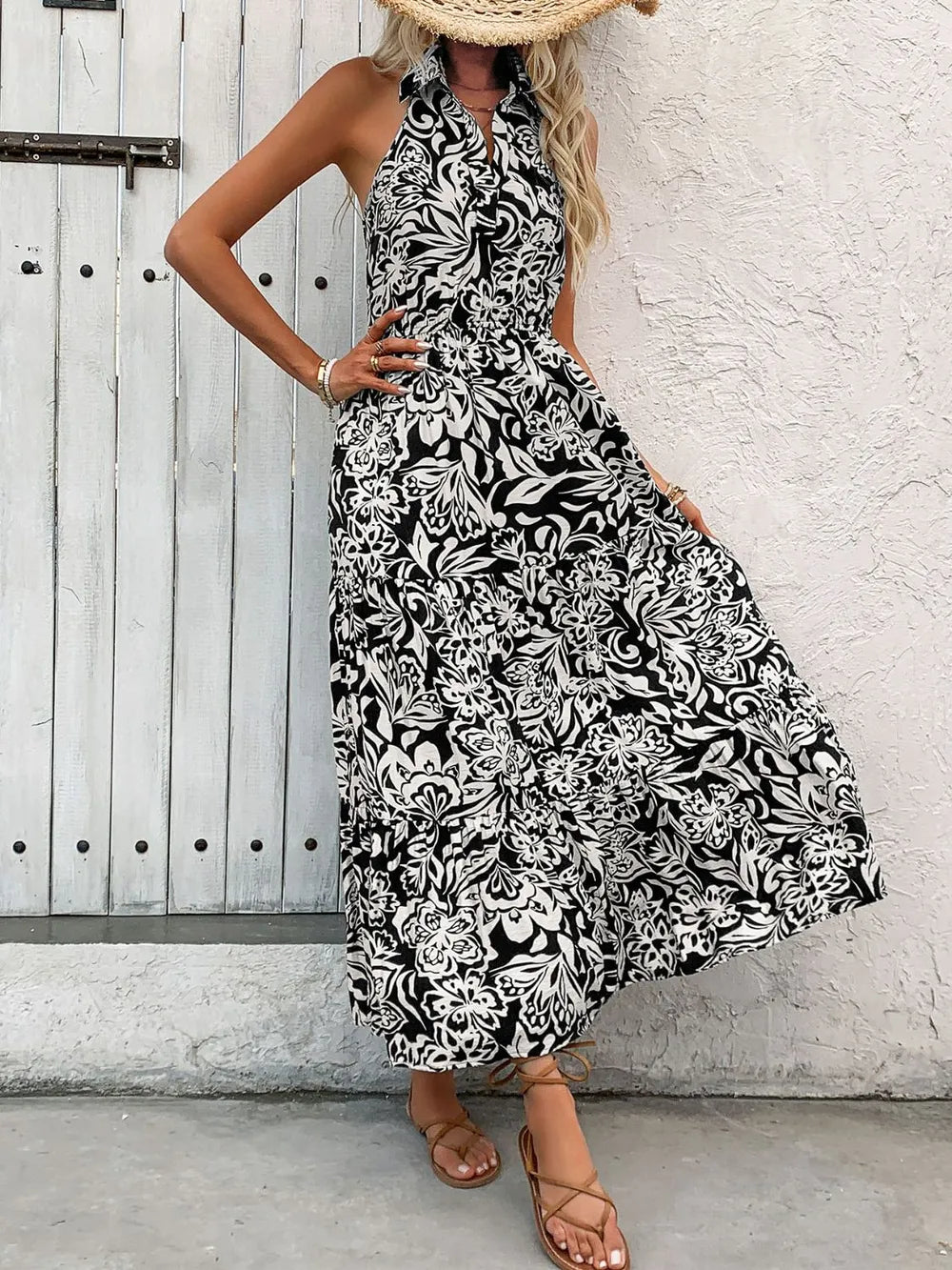 Backless printed midi dress full length