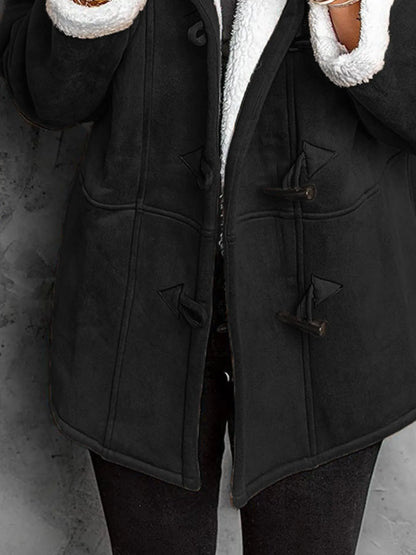 Full Size Cozy Sherpa Lined Toggle Coat with Hood Plus Size - Fashorio