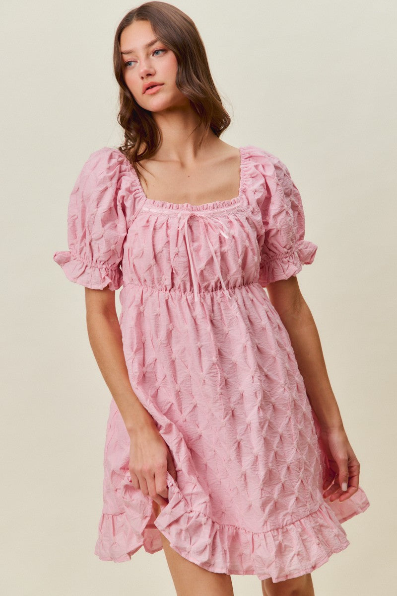 Textured Ruched Bust Mini Dress in Pink view 9